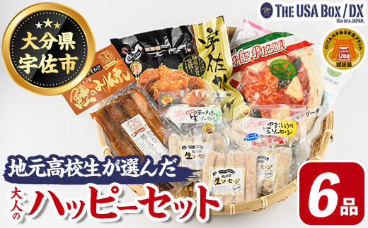 ＜数量限定＞地元高校生が選んだ「大人のハッピーセット」 THE USA Box/DX(6品) 詰め合わせ 太閤 からあげ 唐揚げ 鱧のみりん干し 冷凍ピザ 安心院 ソーセージ 冷凍 冷凍保存【114004500】【一般社団法人　地域商社USA】