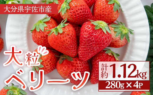 ＜2026年1月上旬～3月下旬の間に発送予定＞大粒いちご(計約1.12kg・280g×4P)苺 イチゴ フルーツ 果物 くだもの 果実 ベリーツ 大粒【117900500】【Farm U.S.A.】