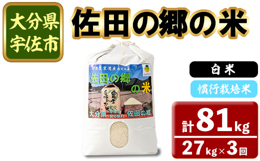 ＜令和7年産＞＜定期便・総３回＞佐田の郷の米 慣行栽培米(計81kg) お米 白米 ごはん ヒノヒカリ ひのひかり ブランド米 常温 常温保存【211700500】【雅設置プロジェクト　佐田の郷の会】