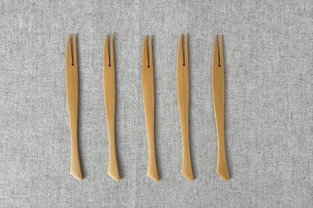 ＜湯布院・カトラリー専門　甲斐のぶお工房＞竹製 さかなフォーク（12.5cm）5本