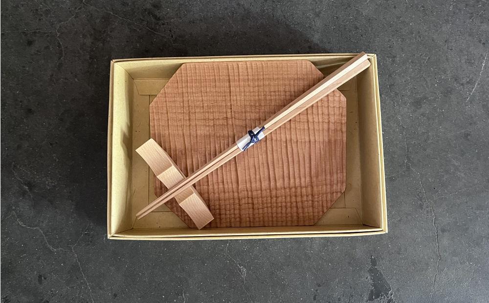 【大澤真琴】晩酌セット（板皿 八角しのぎ×1枚・五角箸×1膳・箸置き（波）×1つ）