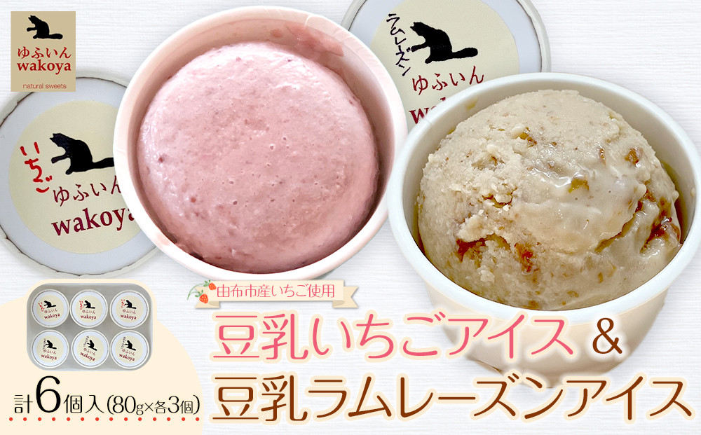 豆乳いちごアイス＆豆乳ラムレーズンアイスセット 約80g×各3個入り 計6個【ゆふいんwakoya】