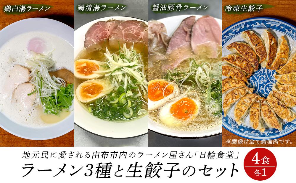 日輪食堂のラーメン3食（鶏白湯・鶏清湯・醤油豚骨）と生餃子16個のセット