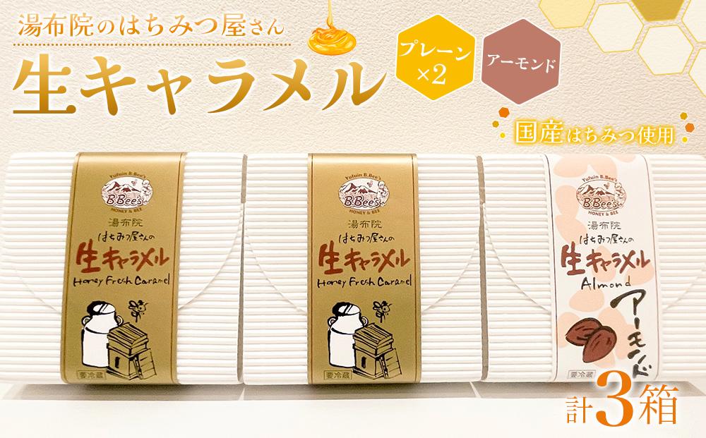 【湯布院のはちみつ屋さん】国産蜂蜜を使用した2種の生キャラメル（プレーン×2・アーモンド）各12粒入り 計3箱