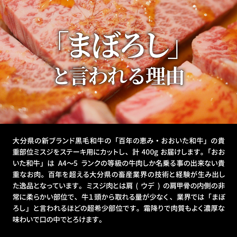 【ご好評につき1～2ヶ月待ち】【A4～A5等級】おおいた和牛 ミスジ ステーキ 100g×4枚（合計400g）_1103R