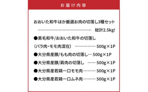 【A4～A5等級】総計2.5kg!おおいた和牛ほか厳選お肉の切落し3種セット_1476R