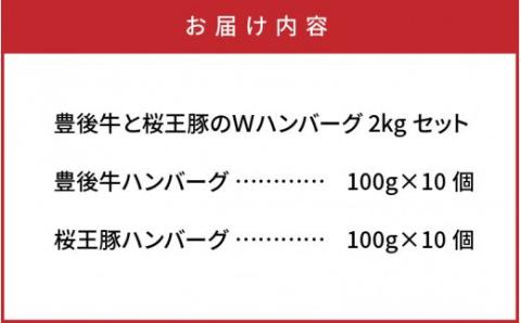 豊後牛と桜王豚のＷハンバーグ2kgセット_1485R