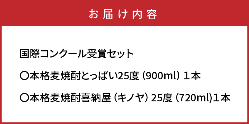 国際コンクール受賞セット　本格麦焼酎喜納屋＆本格麦焼酎とっぱい_1662R