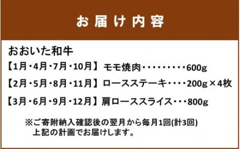 毎月お届け! おおいた和牛 お楽しみ定期便 / 計3回発送_2196R