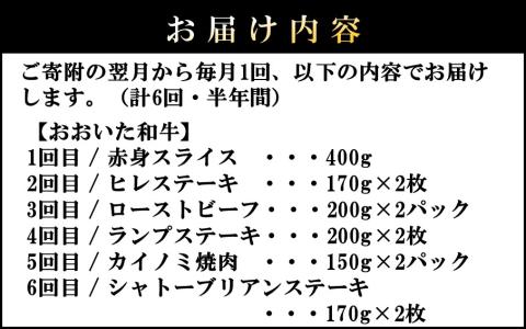 毎月お届け! おおいた和牛を贅沢に味わい尽くす半年間定期便 / 赤身系 計6回 _2312R