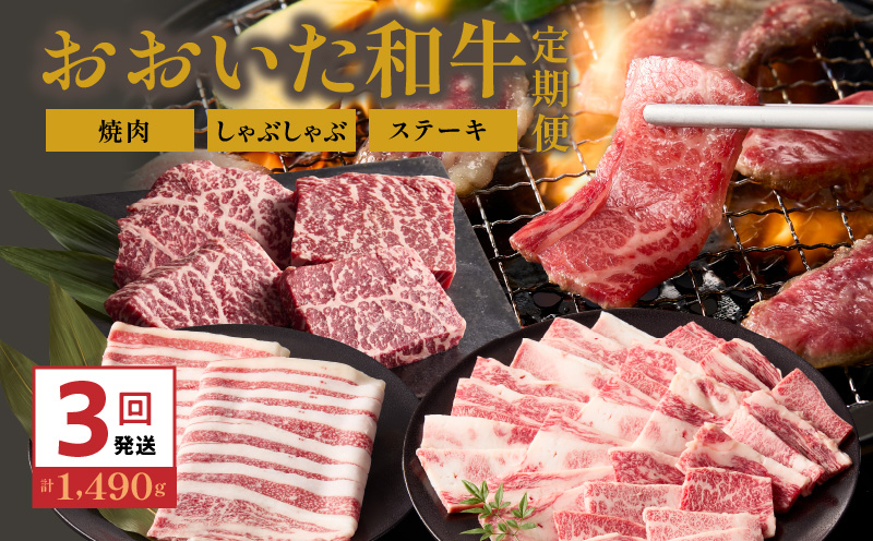おおいた和牛の3ヶ月定期便 カルビ焼肉 しゃぶしゃぶ 赤身ステーキ _2499R