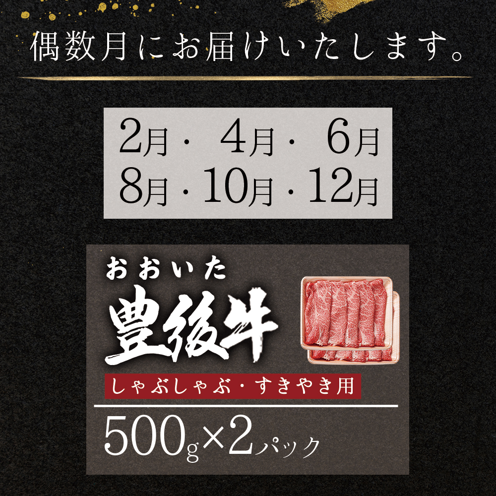 【定期便】偶数月に届く！おおいた豊後牛 しゃぶしゃぶすき焼き用(肩ロース・肩バラ・モモ肉)1kg×6回　D28-S