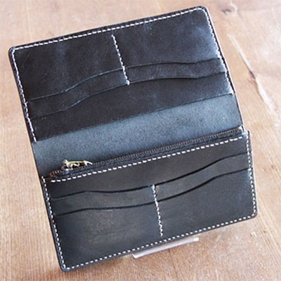 手作りレザーの長財布(ブラック)　YS01