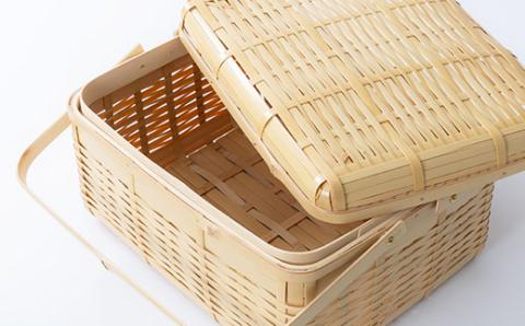 良質な竹を使用した伝統工芸品 竹細工 バスケットフタ付き(大)(4002227)