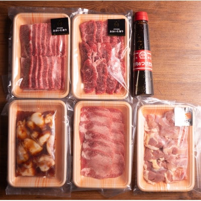 五種のバラエティー焼肉セット つけだれ付き 計1kg【配送不可地域：離島】