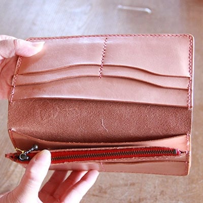 手作りレザーの長財布(バスケット)　YS03