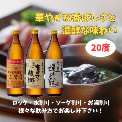 【お中元のし付き】大分むぎ焼酎 二階堂と速津媛と吉四六の故郷20度(900ml)飲みくらべ3本セット