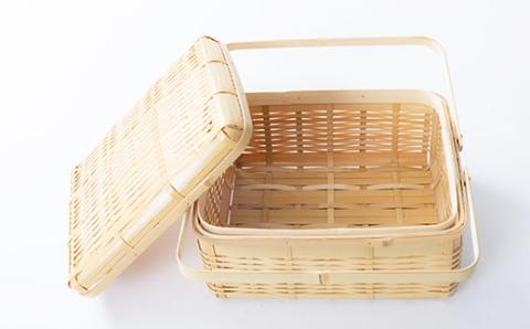 良質な竹を使用した伝統工芸品 竹細工 バスケットフタ付き(大)(4002227)