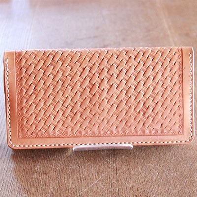 手作りレザーの長財布(バスケット)　YS03