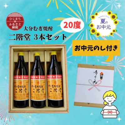 【お中元のし付き】大分むぎ焼酎 二階堂20度(900ml)化粧箱入り3本セット