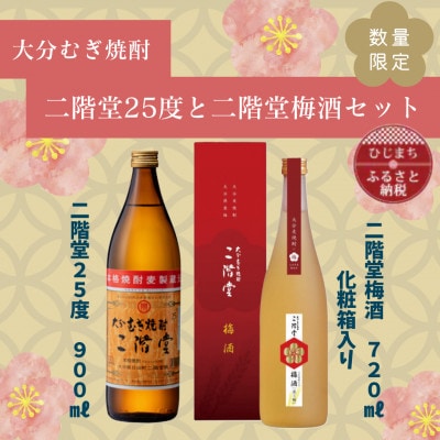 【ANA・数量限定♪】大分むぎ焼酎　二階堂25度(900ml)と二階堂梅酒(720ml)2本セット
