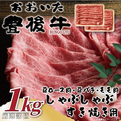【毎月定期便】おおいた豊後牛しゃぶしゃぶすき焼き用1kg(500g×2P)(日出町)全3回【配送不可地域：離島】
