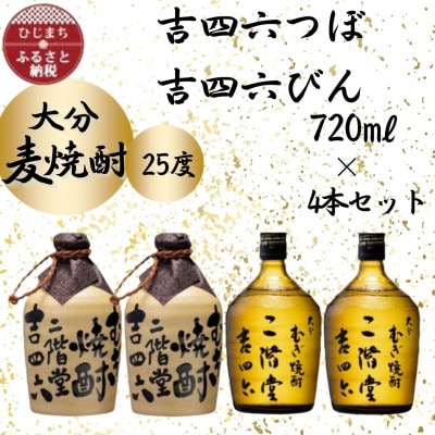 大分むぎ焼酎　二階堂吉四六つぼ2本と吉四六瓶2本 25度(720ml)4本セット