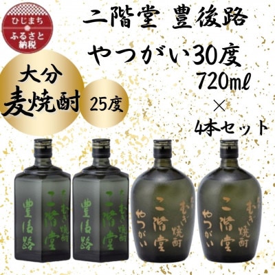 大分むぎ焼酎　二階堂豊後路25度2本とやつがい30度2本(720ml)4本セット