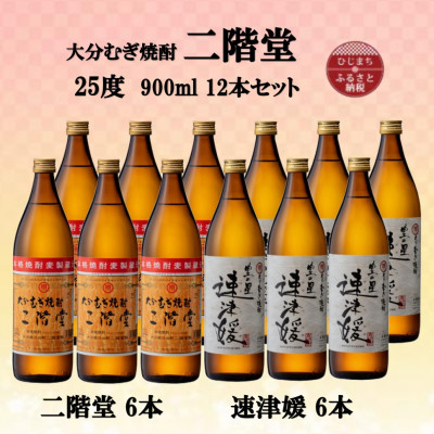 大分むぎ焼酎　二階堂6本と速津媛6本25度(900ml)12本セット