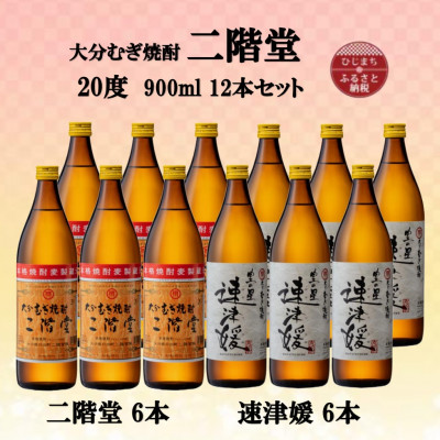 大分むぎ焼酎　二階堂6本と速津媛6本20度(900ml)12本セット