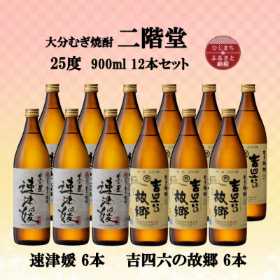 大分むぎ焼酎　二階堂速津媛6本と吉四六の故郷6本25度(900ml)12本セット