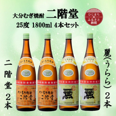大分むぎ焼酎　二階堂2本と麗(うらら)2本25度(1800ml)4本セット