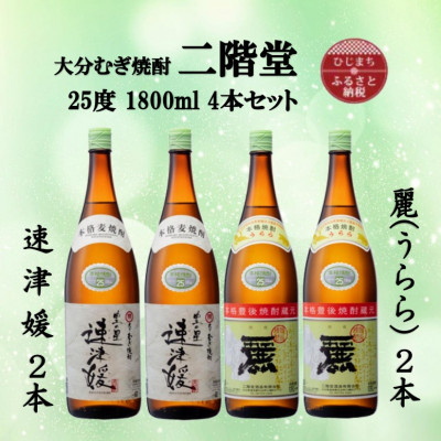 大分むぎ焼酎　二階堂速津媛2本と麗(うらら)2本25度(1800ml)4本セット