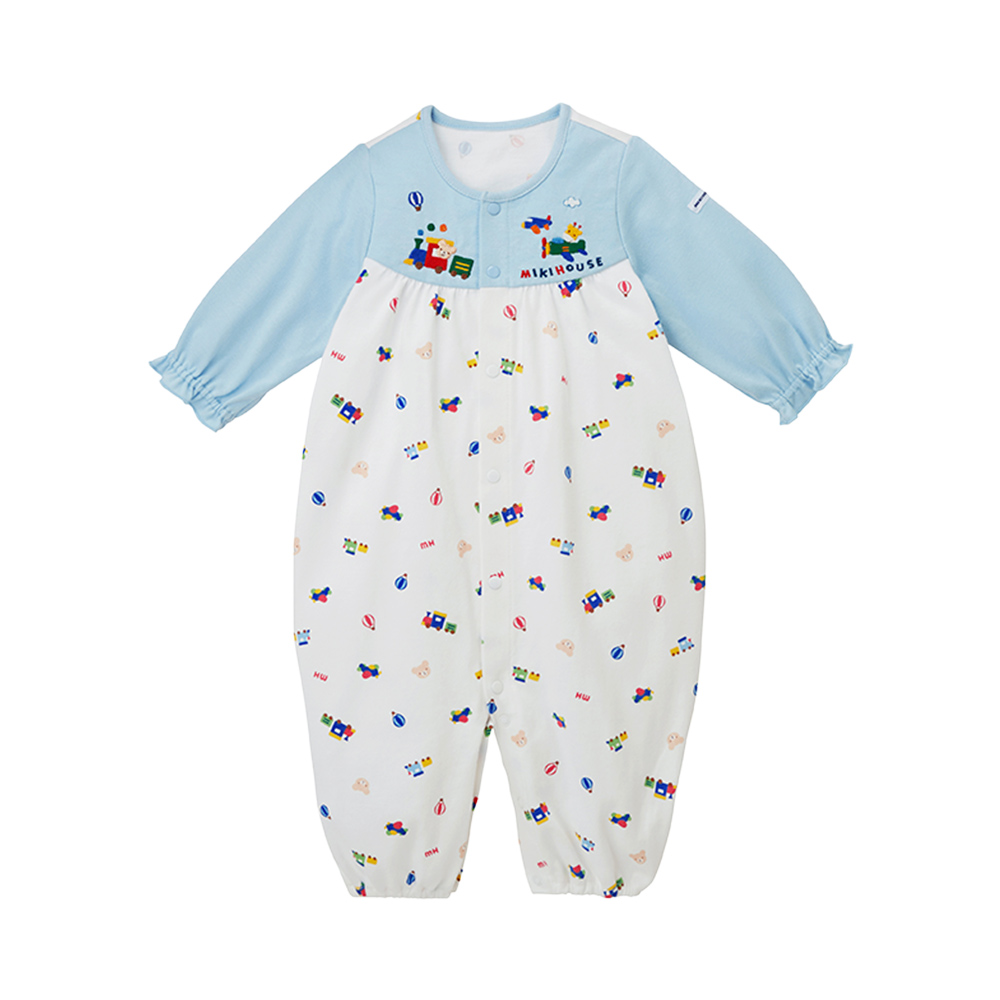 ミキハウス 天竺プリント ツーウェイオール（ブルー） ベ