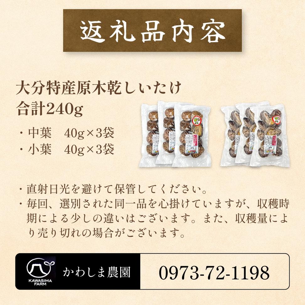 原木乾しいたけの詰め合わせ（かわしま農園）240g  大分県 
