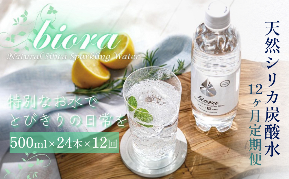 biora天然シリカ炭酸水 500ml×24本×12回 炭酸水 シリカ ミネラ