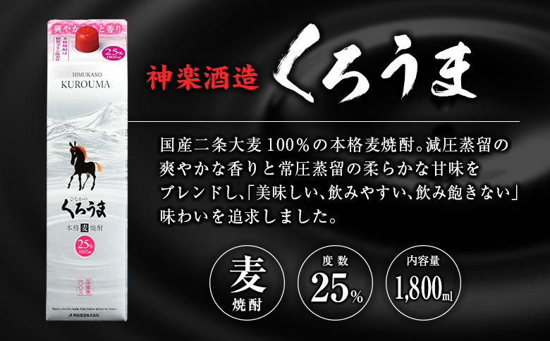宮崎県産「本格麦焼酎」3本セット ひむかのくろうま・長期貯蔵酒ひむかのくろうま・いいとも 25度 1800ml パック 飲み比べ