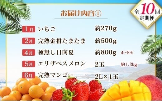 【10回定期便】旬 人気 フルーツ 南国宮崎産 マンゴー 金柑たまたま シャインマスカット ピオーネ いちご みかん 日向夏 メロン 柑橘 きんかん ぶどう 果物 詰め合わせ 宮崎県 九州＜E-3コース M700＞