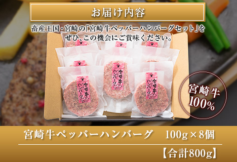 ◆宮崎牛ペッパーハンバーグセット8個入り(合計800g)