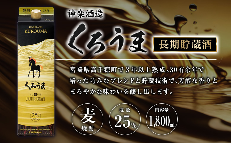宮崎県産「本格麦焼酎」3本セット ひむかのくろうま・長期貯蔵酒ひむかのくろうま・いいとも 25度 1800ml パック 飲み比べ