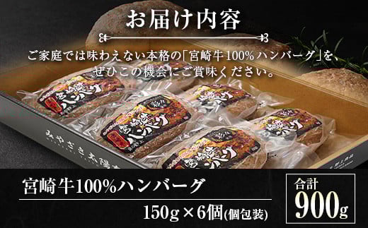 宮崎牛100%ハンバーグ 合計900g(150g×6個) 個包装