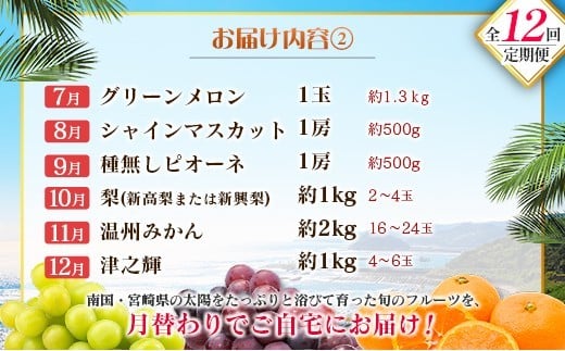 【12回定期便】旬 人気 フルーツ 南国宮崎産 マンゴー 金柑たまたま シャインマスカット ピオーネ いちご みかん 日向夏 メロン 梨 柑橘 きんかん ぶどう 果物 詰め合わせ 宮崎県 九州 1年 毎月お届け＜Cコース M300＞