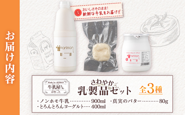 牛乳屋さんが作った さわやか 乳製品 セット 3種 宮崎県産