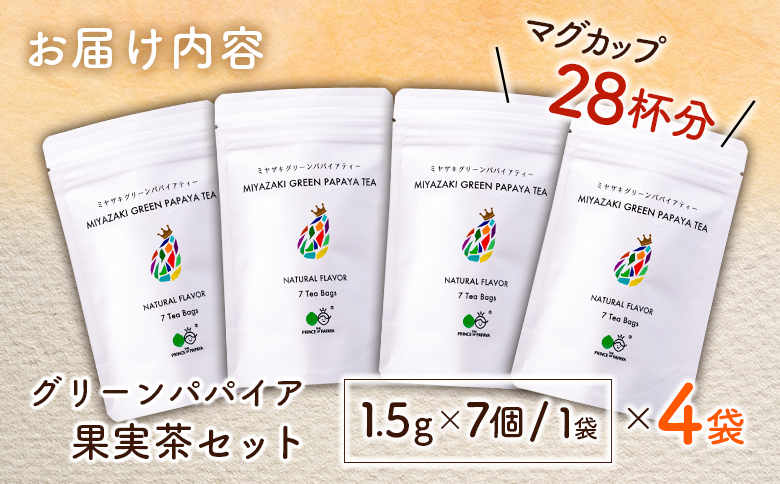 グリーンパパイアティー 果実茶 計4袋 セット (1.5g×7個/1袋) ティーバッグ 宮崎県産