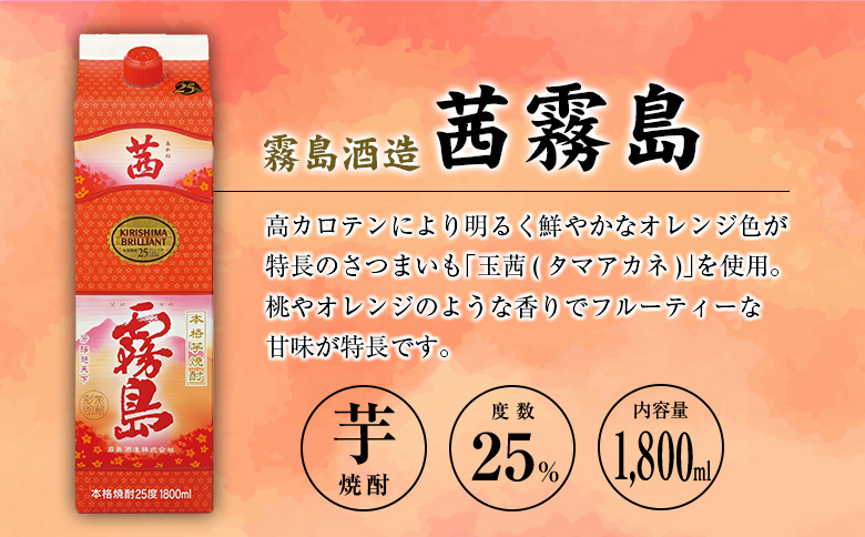 宮崎県産「本格芋焼酎」3本セット 黒霧島・木挽BLUE・茜霧島 25度 1800ml パック 飲み比べ