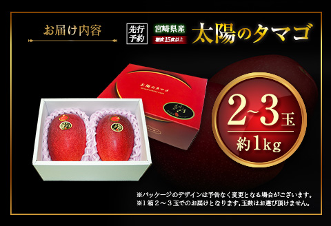 ≪先行予約≫ 宮崎県産 完熟マンゴー「太陽のタマゴ」約1kg 計2～3玉 2026年発送 ブランド 南国 トロピカル フルーツ 果物 くだもの 化粧箱入り 約1kg（2～3玉×1箱）