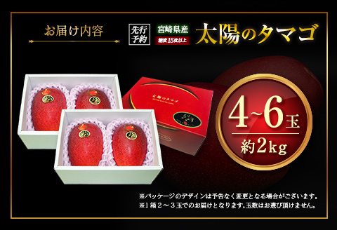 ≪先行予約≫ 宮崎県産 完熟マンゴー「太陽のタマゴ」約2kg 計4～6玉 2026年発送 ブランド 南国 トロピカル フルーツ 果物 くだもの 化粧箱入り 約2kg（2～3玉×2箱）