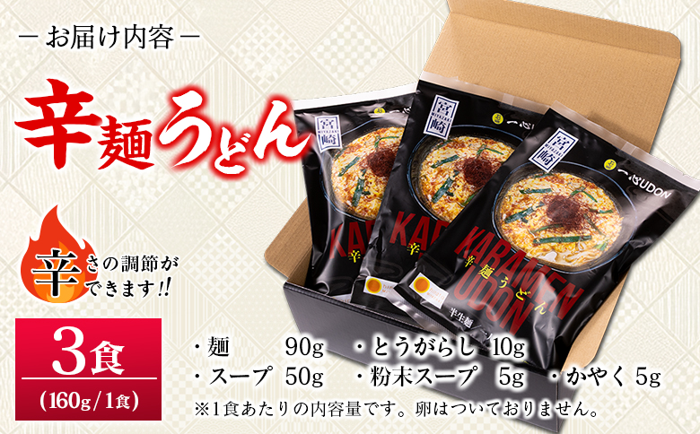 辛麺うどん 3食分 （160g×3食） 半生 インスタント 常温保存 一心うどん