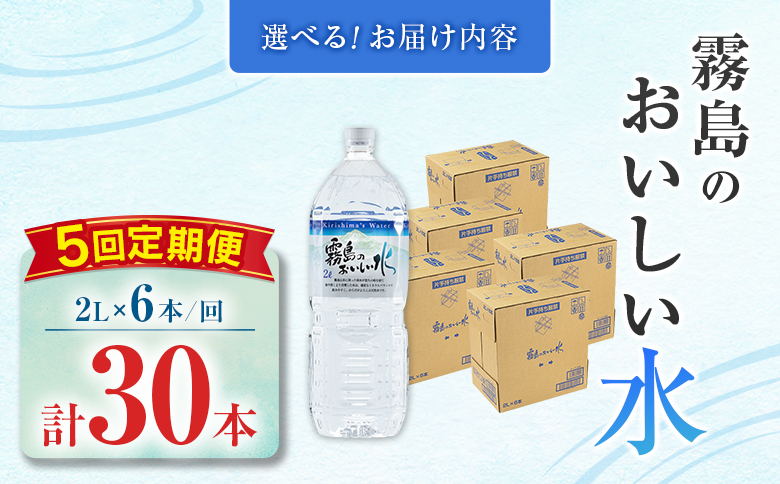 【定期便】 シリカ 天然水 霧島のおいしい水 2L 6本 5回 中硬水 ミネラルウォーター シリカ水 ケイ素 常温保存 備蓄 防災 宮崎県 【定期便】2L×6本（1箱）×5回