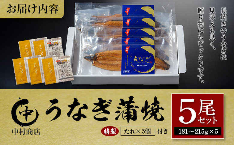 ◆中村商店 うなぎ蒲焼5尾セット 計905g以上 うなぎ蒲焼 5尾